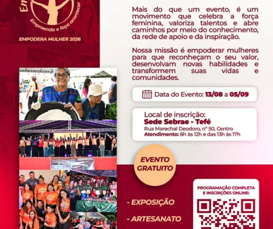 Abertas Inscrições para a 5ª edição do Empodera Mulher 2026 em Tefé