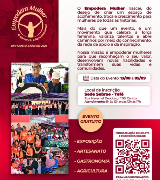 Abertas Inscrições para a 5ª edição do Empodera Mulher 2026 em Tefé
